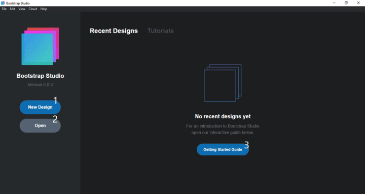 Bootstrap Studio Welcome Screen